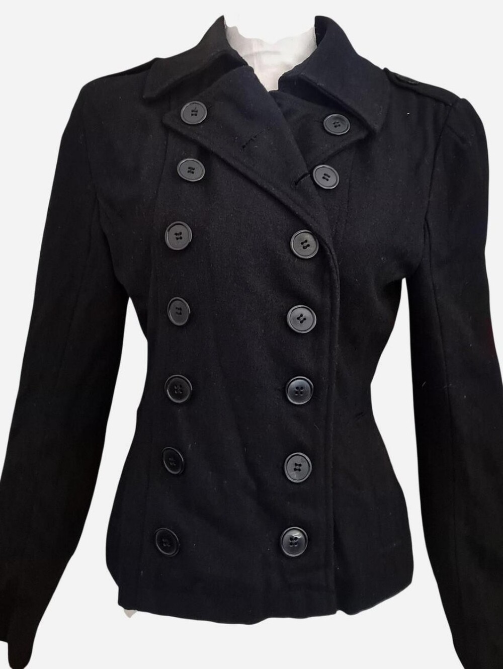 Black Double-Breasted Women's Wool-Blend Jacket